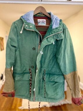 Scotch & Soda Green Hooded Patch Sleeve Jacket